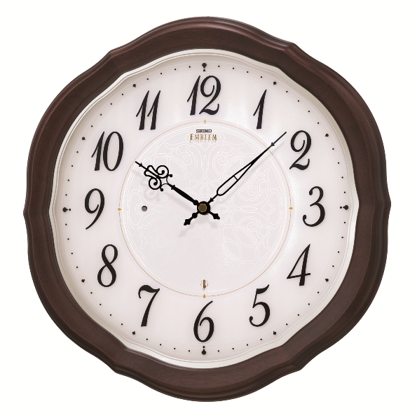 エレガントな木製フレームがお洒落です！セイコー掛け時計エンブレム　SEIKO電波時計　HS544B　グリーン購入法適合商品