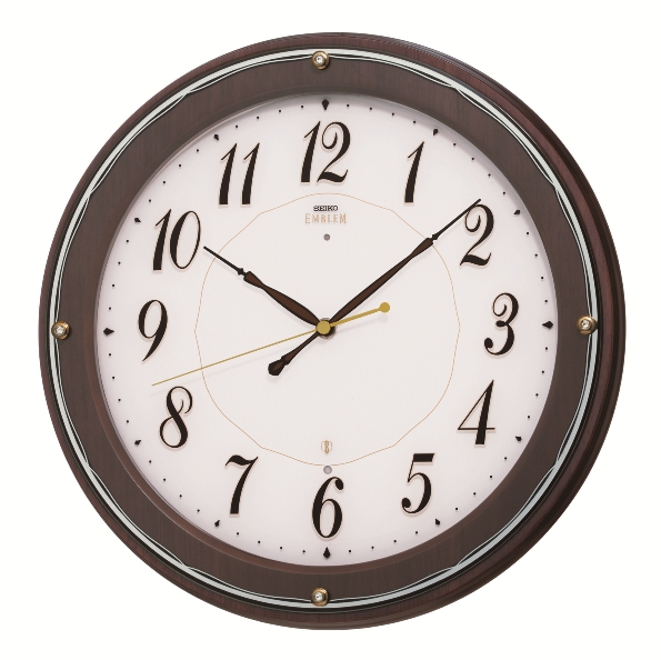 エレガントな木製フレームがお洒落です！セイコー掛け時計エンブレム　SEIKO電波時計　HS545B　グリーン購入法適合商品