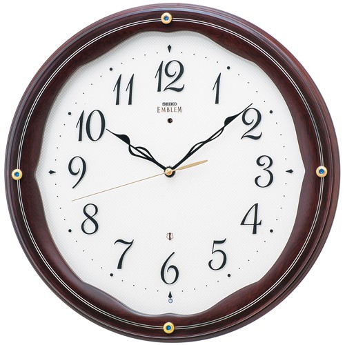 エレガントな木製フレームがお洒落です！セイコー掛け時計エンブレム　SEIKO電波時計　HS551B　