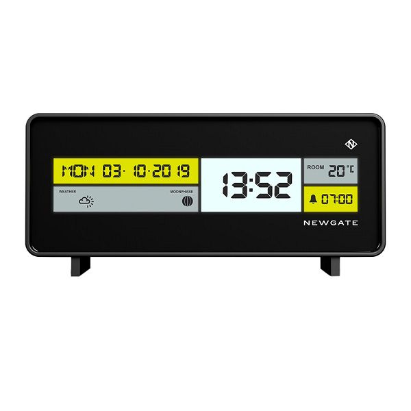 ニューゲート置時計　NEW GATE　目覚まし時計　アラームクロック　フューチュラマ　LCD-FUTUR1　ムーンフェイズ　モダン　ムーンフェイズ　温度