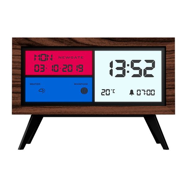 ニューゲート置時計　NEW GATE　目覚まし時計　アラームクロック　スペクトロノーマ  LCD-SPECT2 BROWN　ムーンフェイズ　レトロ　温度