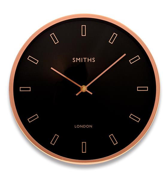 ロジャーラッセルRogerLascelles社製 MODERN ROSE GOLD CASE,　SMITHS BLACK DIAL WALL CLOCK 30cm SM-FIRECREST-RG