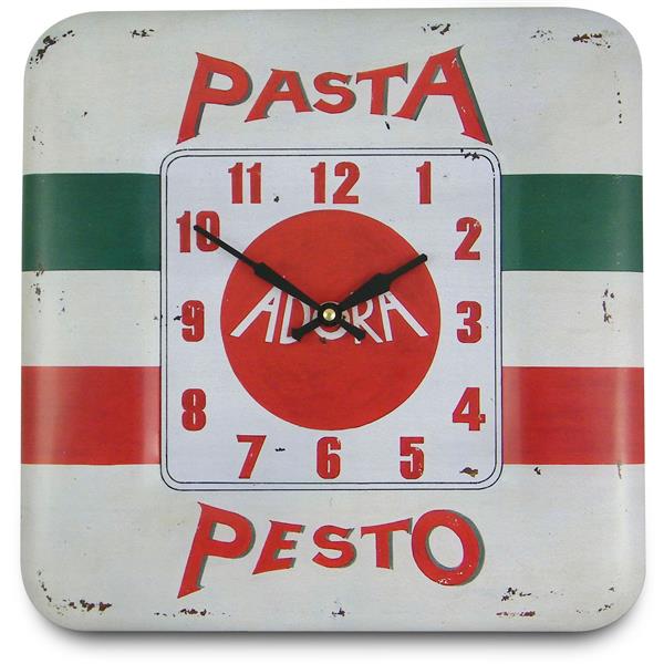 レトロ調でお洒落 ロジャーラッセル掛け時計　RogerLascelles　掛け時計　SQUARE TIN WALL CLOCK PASTA PESTO DESIGN 壁掛け時計　SQ-PESTO