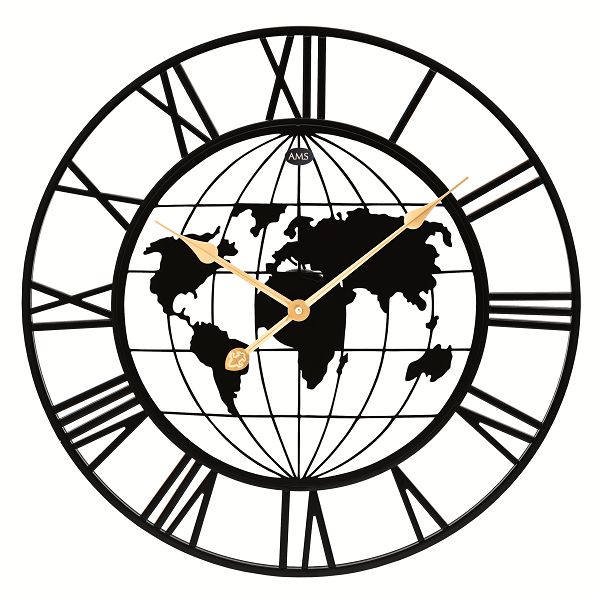 お洒落なデザインです！　ＡＭＳ掛け時計　地球儀　アームス壁掛け時計　AMS9702  メタル文字盤【送料無料】