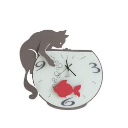 Arti e Mestieri 掛け時計　アルティ・エ・メスティエリ　2241-C18 mud イタリア Tommy & Fish　壁掛け時計　猫　cat【送料無料】