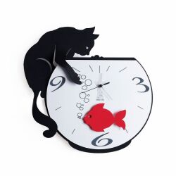 Arti e Mestieri 掛け時計　アルティ・エ・メスティエリ　2241-C71 black イタリア Tommy & Fish　壁掛け時計　猫　cat【送料無料】