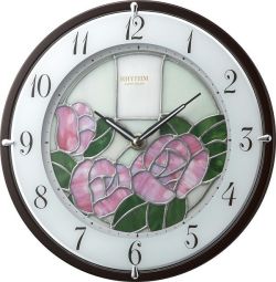 繊細な美のステンドグラス！ローズ　RHG-M005　4MY845HG13　掛け時計　リズム時計　無料名入れ