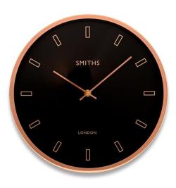 ロジャーラッセルRogerLascelles社製 MODERN ROSE GOLD CASE,　SMITHS BLACK DIAL WALL CLOCK 30cm SM-FIRECREST-RG