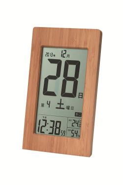 竹の日めくり電波時計　BAMBOO　置き掛け兼用クロック　T-8656　温度・湿度計・六曜表示付き
