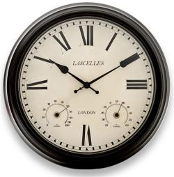 屋内屋外兼用！温湿度計付き掛け時計　ロジャーラッセルRogerLascelles社製 Metal Outdoor Clock  36cm掛け時計　TS-LASC-OD-BRN
