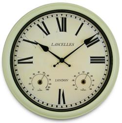 屋内屋外兼用！温湿度計付き掛け時計　ロジャーラッセルRogerLascelles社製 Metal Outdoor Clock  36cm掛け時計　TS-LASC-OD-CRM