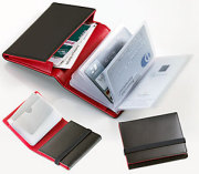 名刺やカード収納にとても便利！レザー製ビジネスカード＆クレジットカードケースBK&RED