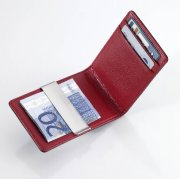 カラーコーディネーションが楽しいレザーマネークリップ＆カードホルダー  BK&RED