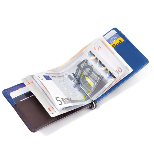 カラーコーディネーションが楽しいレザーマネークリップ＆カードホルダーWIDE  BK&BL　MYC27BL