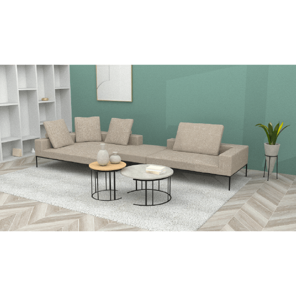 [kontinent] スクエアカウチ（向って右）・2P片肘ソファ（向って左）　※ボルスター付クッションSx2set_正面_SN01