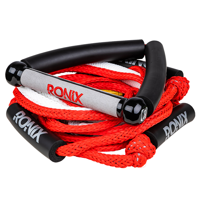 RONIX Bungee Surf Rope 10" Hide Grip-25ft 4Sect. Rope Red/Silver