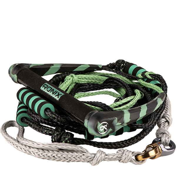 RONIX  Spinner Silicone Surf Rope-11 in. Handle w/ 25ft 4-Sect. Rope - Jade / Black