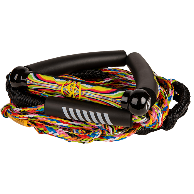 RONIX  Bungee Surf Rope w/10 in. Handle Hide Grip - 25ft. 5-Sect. Rope - Prism