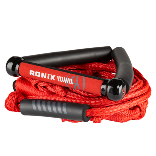 RONIX Bungee Surf Rope w/10 in. Handle Hide Grip - 25ft. 5-Sect. Rope - Crimson Red
