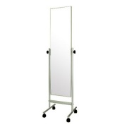 KH25SI キャスター姿見 ミラーサイズH1219mm×W305mm アルミフレーム 脚部スチール丸パイプ シルバー（日本製）