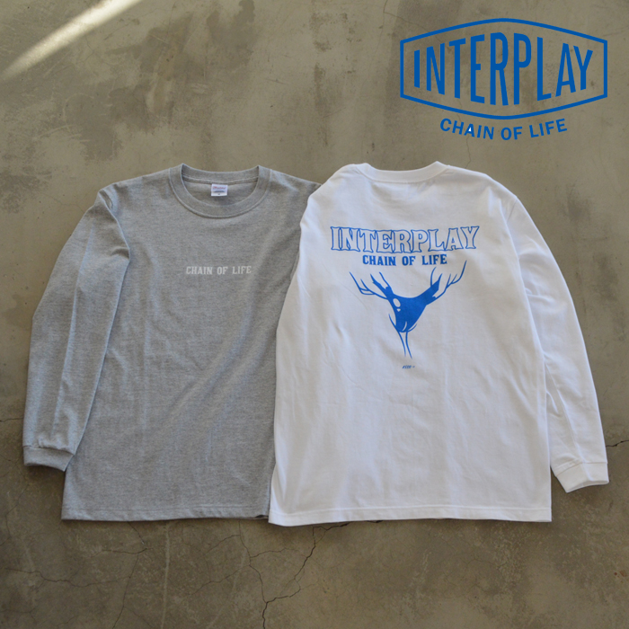 INTERPLAY(インタープレイ) オリジナル ロングスリーブTシャツ　【ホワイト グレー バックプリント】【長袖 Tシャツ】　