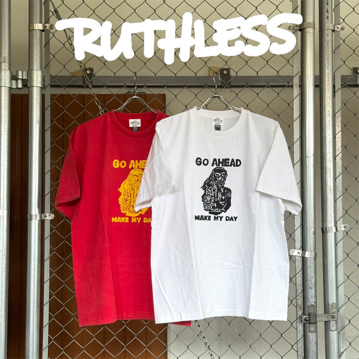 RUTHLESS (ルースレス)　GO AHEAD S/S TEE　【Tシャツ 半袖】【ホワイト レッド】　