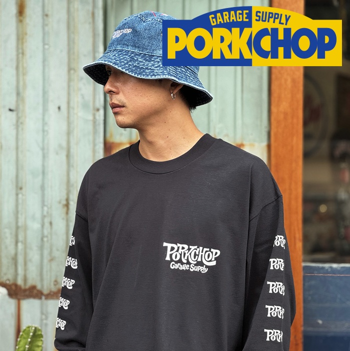 PORKCHOP GARAGE SUPPLY (ポークチョップ ガレージサプライ)　SC LOGO L/S TEE 　【ロングスリーブTシャツ ブラック ホワイト】【イ