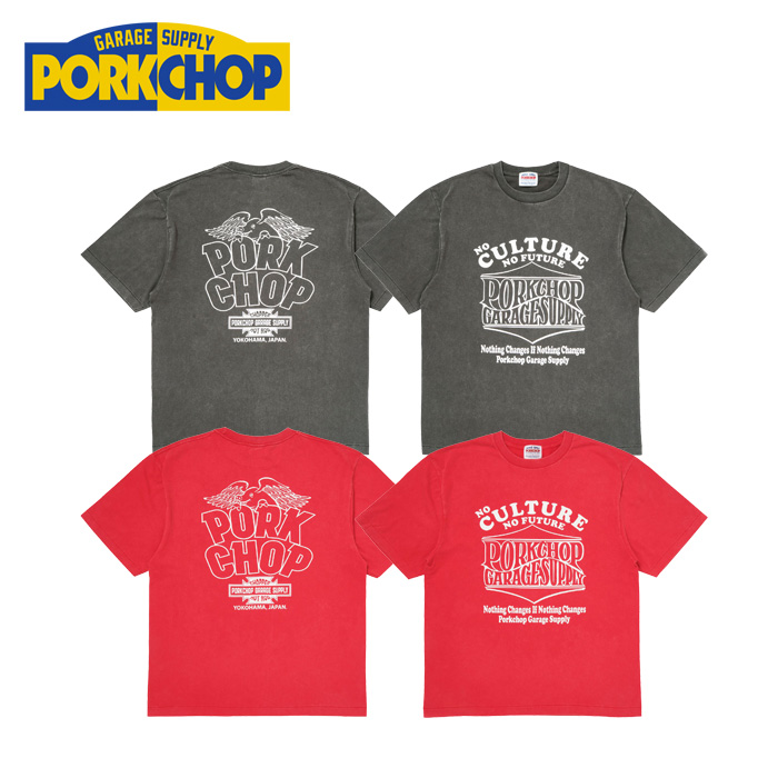 PORKCHOP GARAGE SUPPLY (ポークチョップ ガレージサプライ)　WAVE & WP TEE 　【TEE Tシャツ グレー レッド】【インタープレイ INTE