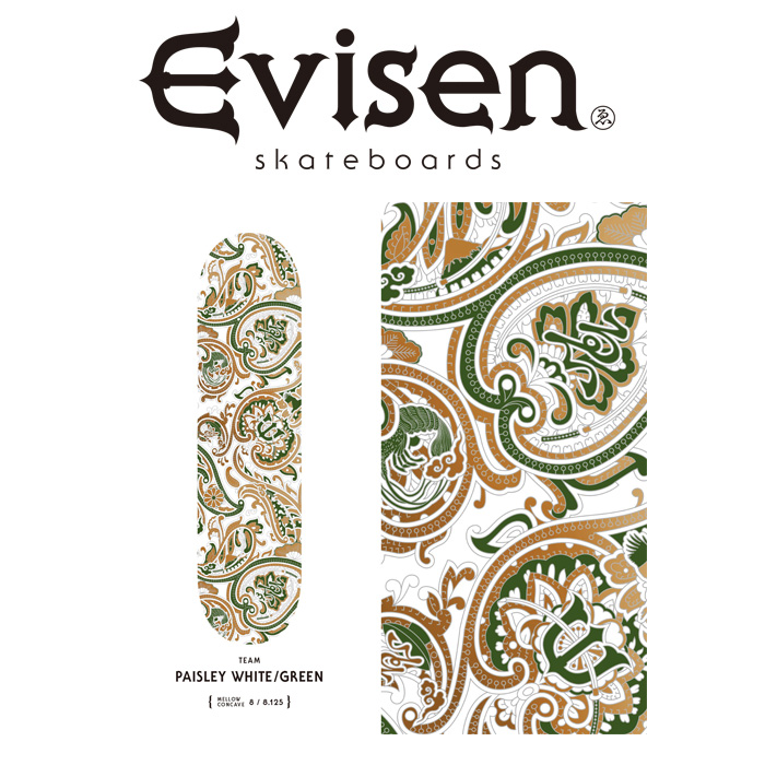 【EVISEN】 Evisen Skateboards (エヴィセン スケートボード)　 PAISLEY WHITE/GREEN 　 【デッキ スケートボード スケボー】【エビ