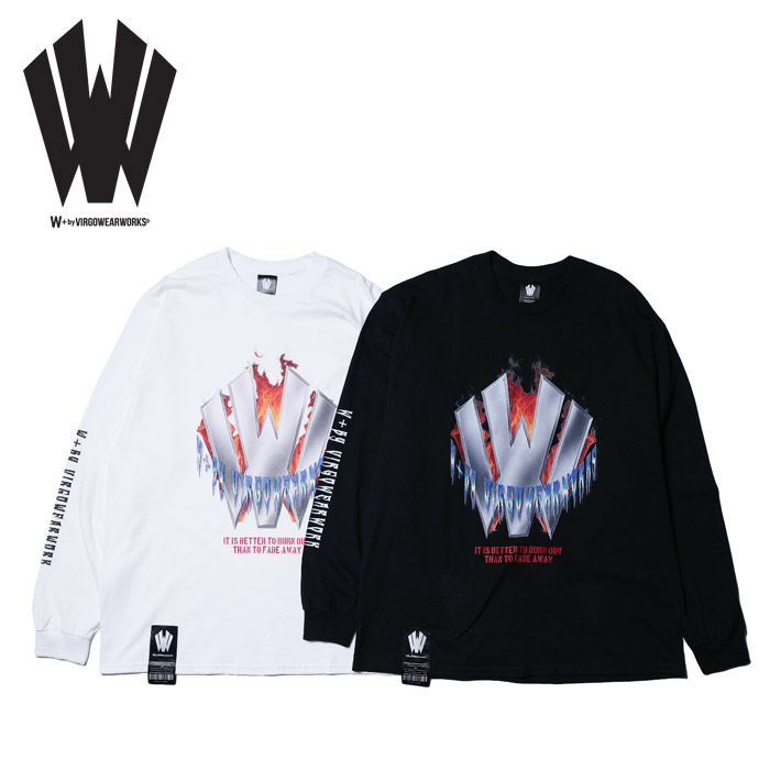 W + by VIRGOwearworks (ヴァルゴウェアワークス)  　Metal logo flames　【ロングスリーブTシャツ】【W-LSPT-012】【2025AUTUMN/WIN