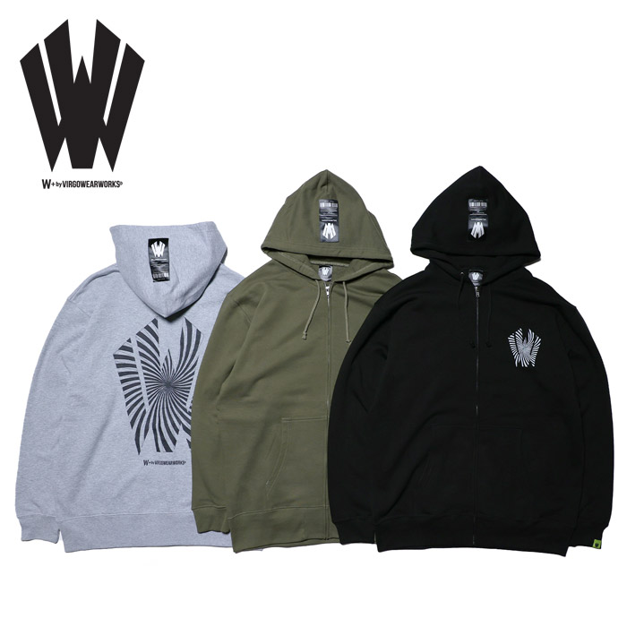 W + by VIRGOwearworks (ヴァルゴウェアワークス)  　Warp logo zip hoodie　【フーディー パーカー】【W-SWT-007】【2025AUTUMN/WIN