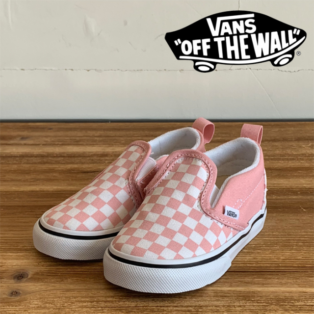 VANS バンズ ヴァンズ 　 KIDS SLIP-ON V (POWDER PINK/T.WHITE)　 【キッズ スリッポン 子供 スニーカー おしゃれ】【VANS KIDS】【