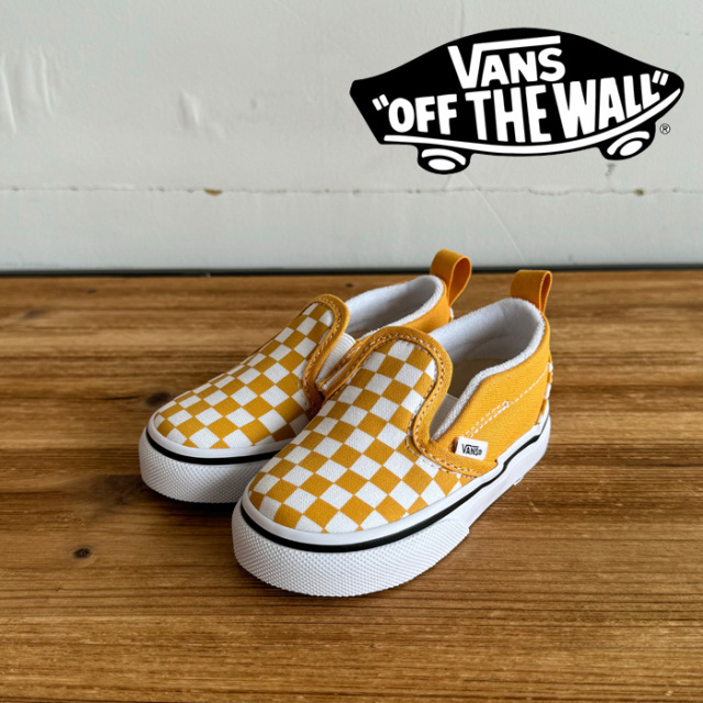 VANS バンズ ヴァンズ 　 KIDS SLIP-ON V (CHECK GOLDEN)　 【キッズ スリッポン 子供 スニーカー おしゃれ】【VANS KIDS】【VN000UB