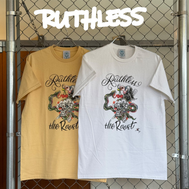 RUTHLESS (ルースレス)　Traditional JAP S/S TEE　【Tシャツ 半袖】【ホワイト ゴールド】【CAT STREET TATTOO BUNTA】　