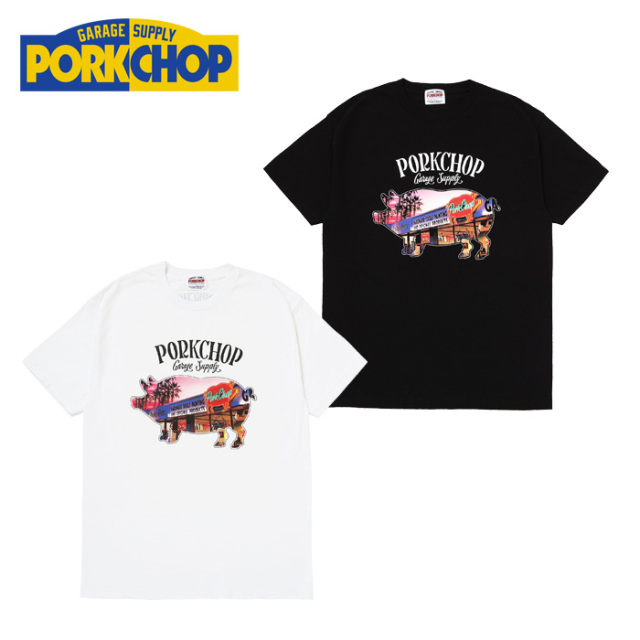 PORKCHOP GARAGE SUPPLY (ポークチョップ ガレージサプライ)　 PORK STORE TEE 　【TEE Tシャツ ホワイト ブラック】【インタープレ