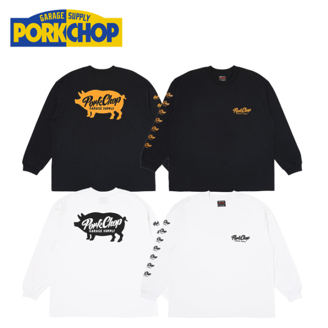 PORKCHOP GARAGE SUPPLY (ポークチョップ ガレージサプライ)　 SCRIPT PORK L/S TEE 　【TEE Tシャツ ホワイト ブラック】【インター