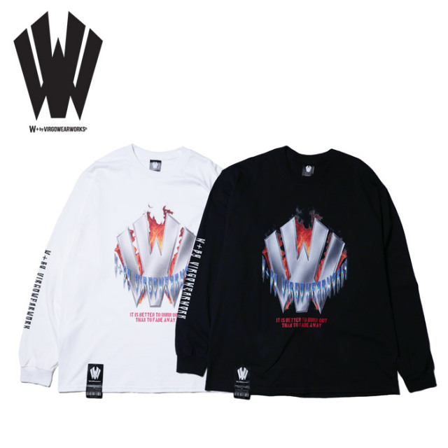 W + by VIRGOwearworks (ヴァルゴウェアワークス)  　Metal logo flames　【ロングスリーブTシャツ】【W-LSPT-012】【2025AUTUMN/WIN