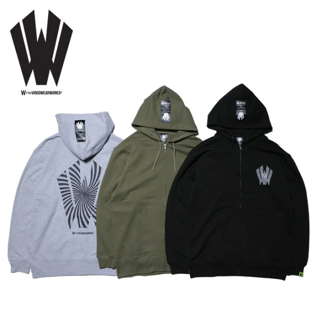W + by VIRGOwearworks (ヴァルゴウェアワークス)  　Warp logo zip hoodie　【フーディー パーカー】【W-SWT-007】【2025AUTUMN/WIN