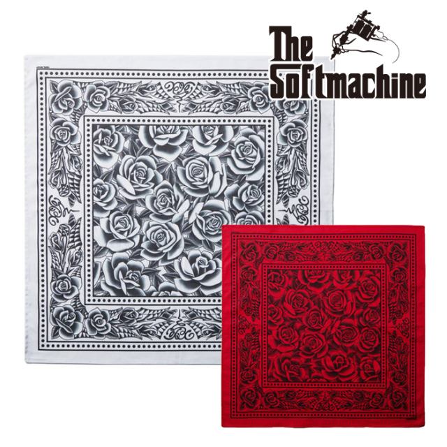 SOFTMACHINE (ソフトマシーン)　ROSE FILL BANDANA　【バンダナ】【ホワイト ブラック タトゥー】【SOFTMACHINE 20th Anniversary Co