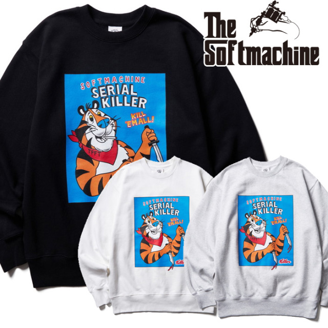 SOFTMACHINE (ソフトマシーン)　SERIAL KILLER SWEAT　【クルーネットスウェット】【ホワイト ブラック グレー タトゥー】【2025 SPR