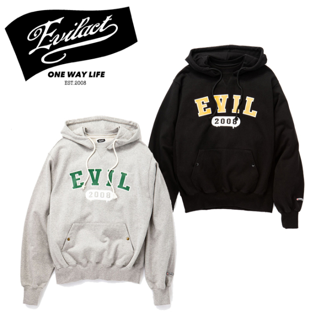 ラスト１枚!! 　EVILACT (イーブルアクト)　 After Hooded Sweatshirts　 プルオーバー パーカー EA21-PH55 ブラック グレー インタ