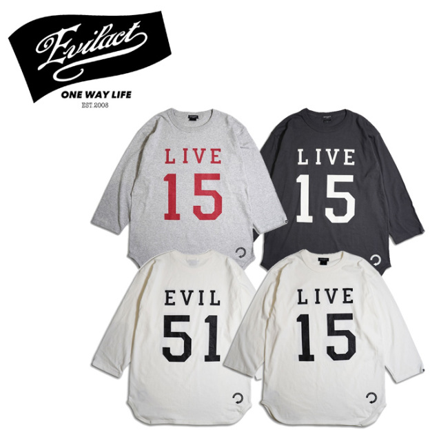 EVILACT (イーブルアクト)　 EVILACT 15th Anniversary Backward 3/4 sleeve Baseball T’s　 【ラグラン　Tシャツ】【EAwtr-TS78TQS