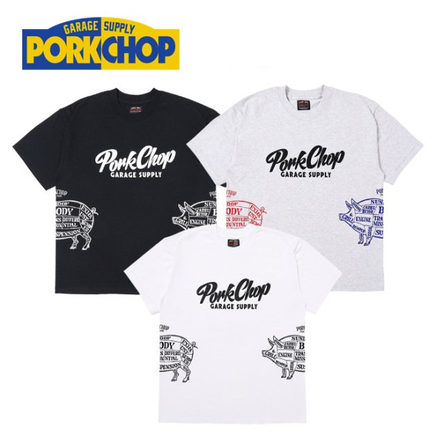 PORKCHOP GARAGE SUPPLY (ポークチョップ ガレージサプライ)　MULTI LOGOS TEE　【Tシャツ】【インタープレイ INTERPLAY】