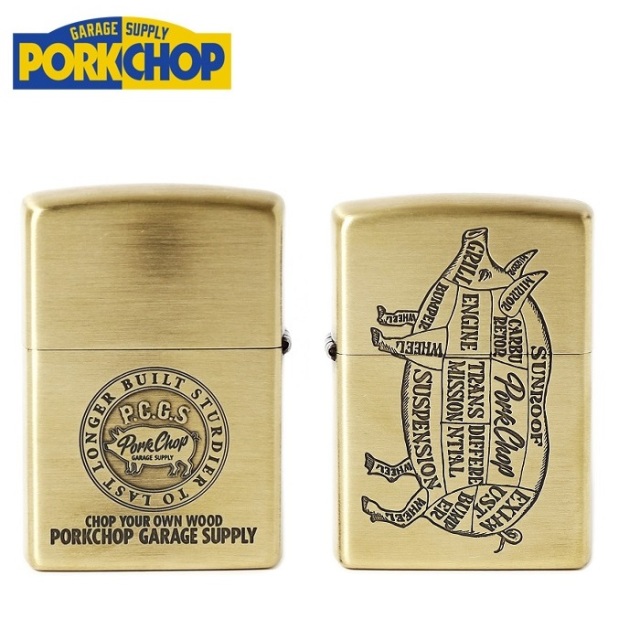 PORKCHOP GARAGE SUPPLY (ポークチョップ ガレージサプライ)　 BRASS PORK ZIPPO　【ジッポ ライター】【真鍮 ブラス ゴールド】【イ