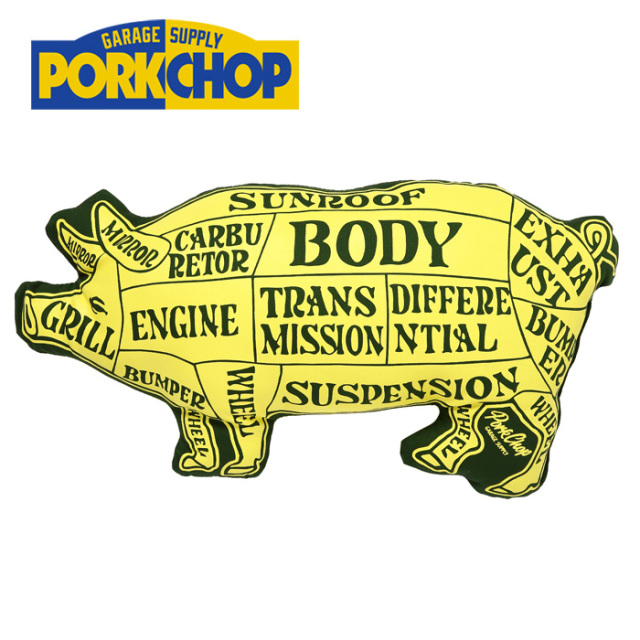 PORKCHOP GARAGE SUPPLY(ポークチョップ ガレージサプライ)　PORK CUSHION(YEL×DKGR)　【クッション】