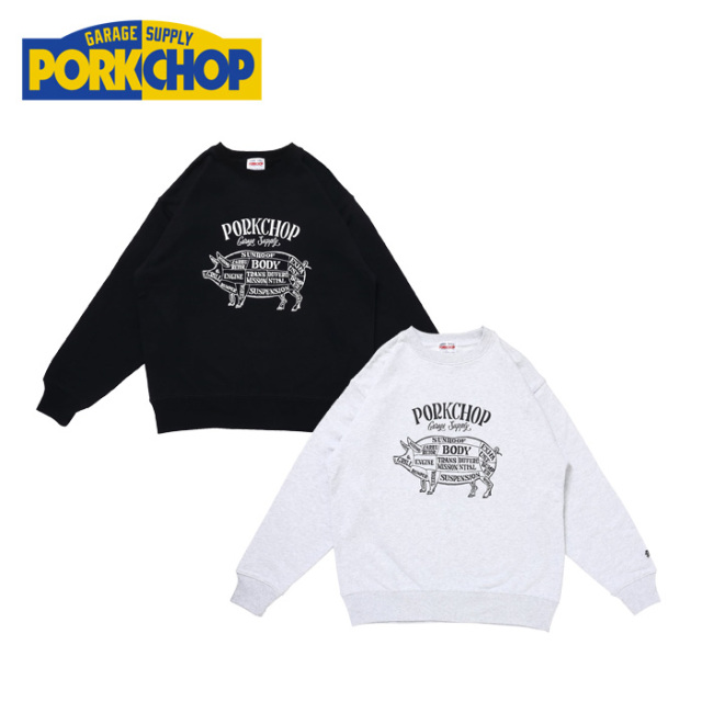 PORKCHOP GARAGE SUPPLY (ポークチョップ ガレージサプライ)　 PORK FRONT SWEAT 　【クルーネック スウェット】【インタープレイ IN
