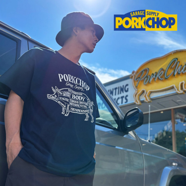 ポークチョップガレージサプライ　看板　アメ車　ハーレー　チョッパー　ビンテージ PORK CHOP GARAGE SUPPLY STENCIL CS MESH CAP cool👍👍 残り