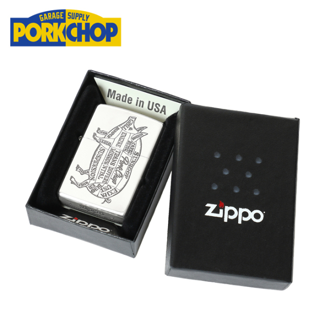 PORKCHOP GARAGE SUPPLY (ポークチョップ ガレージサプライ)　 PORK ZIPPO　【ジッポ ライター】【真鍮 ブラス シルバー】【インター