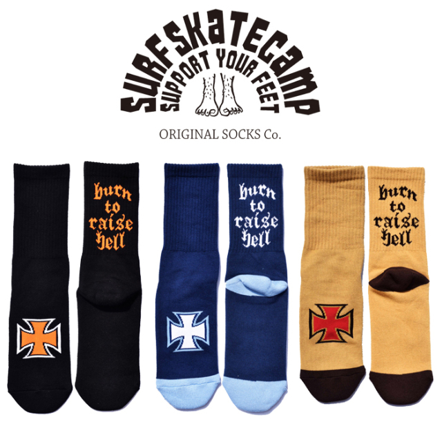 SURFSKATECAMP (サーフスケートキャンプ)　 burn to raise hell　ソックス 靴下 SOCKS SOX