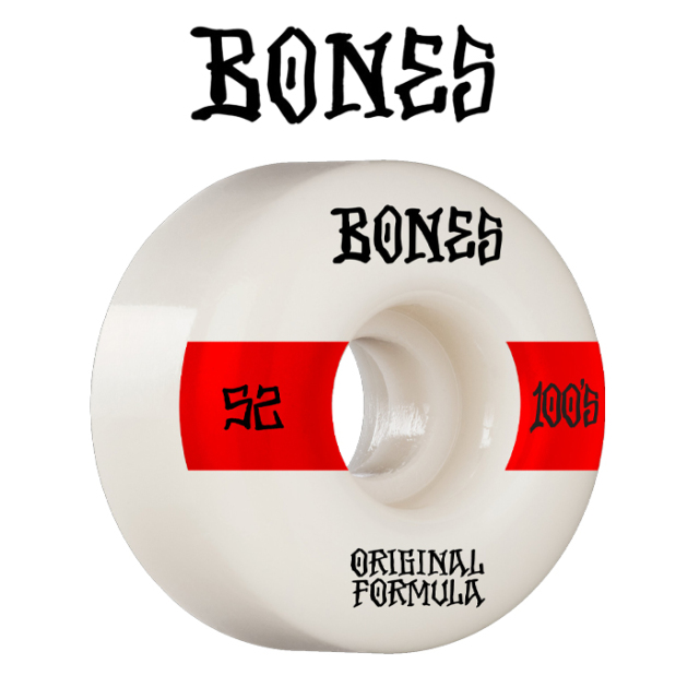 BONESWHEELS(ボーンズウィール)　 BONES OG FORMULA 100S 52×34mm V4 WIDE 100A WHITE 　【ボーンズ スケートボード スケボー パーツ